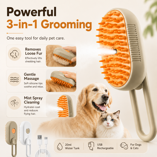 3-in-1 Pet Grooming Brush with Mist Spray – Dogs & Cats
